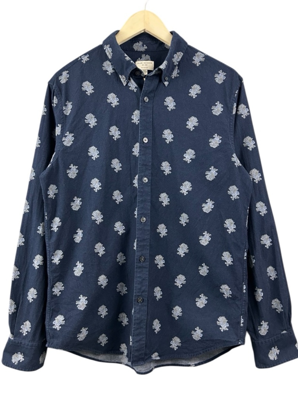 Club Monaco 100% Cotton Floral Button Down Slim Fit Navy Size Medium Overshirt